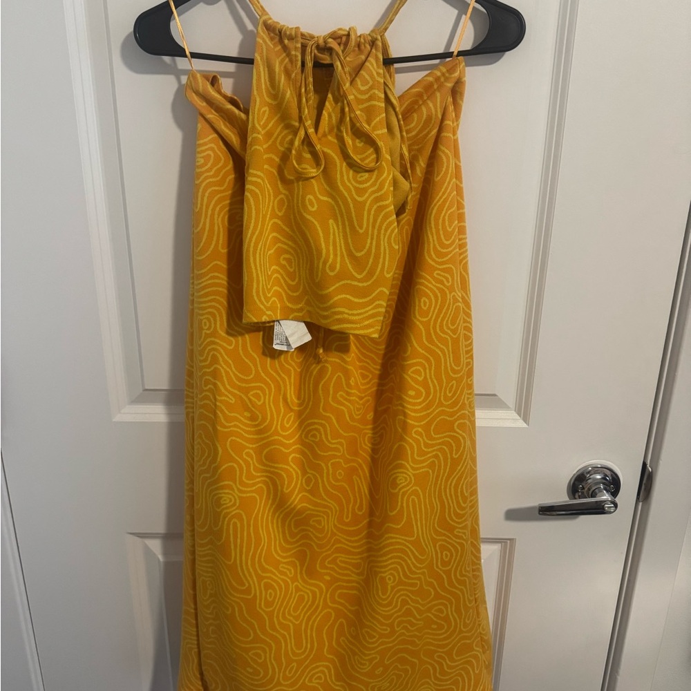 Zara Yellow Patterned Two Piece Skirt Set